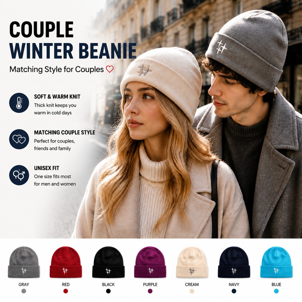 Beanie Cuffed Knit - หมวกบีนนี่ถักสำหรับผู้หญิงในฤดูหนาวพร้อมลายปักดาว — หมวกบีนนี่แบบยูนิเซ็กส์ที่ให้ความอบอุ่นสำหรับกิจกรรมกลางแจ้งและสตรีทแวร์