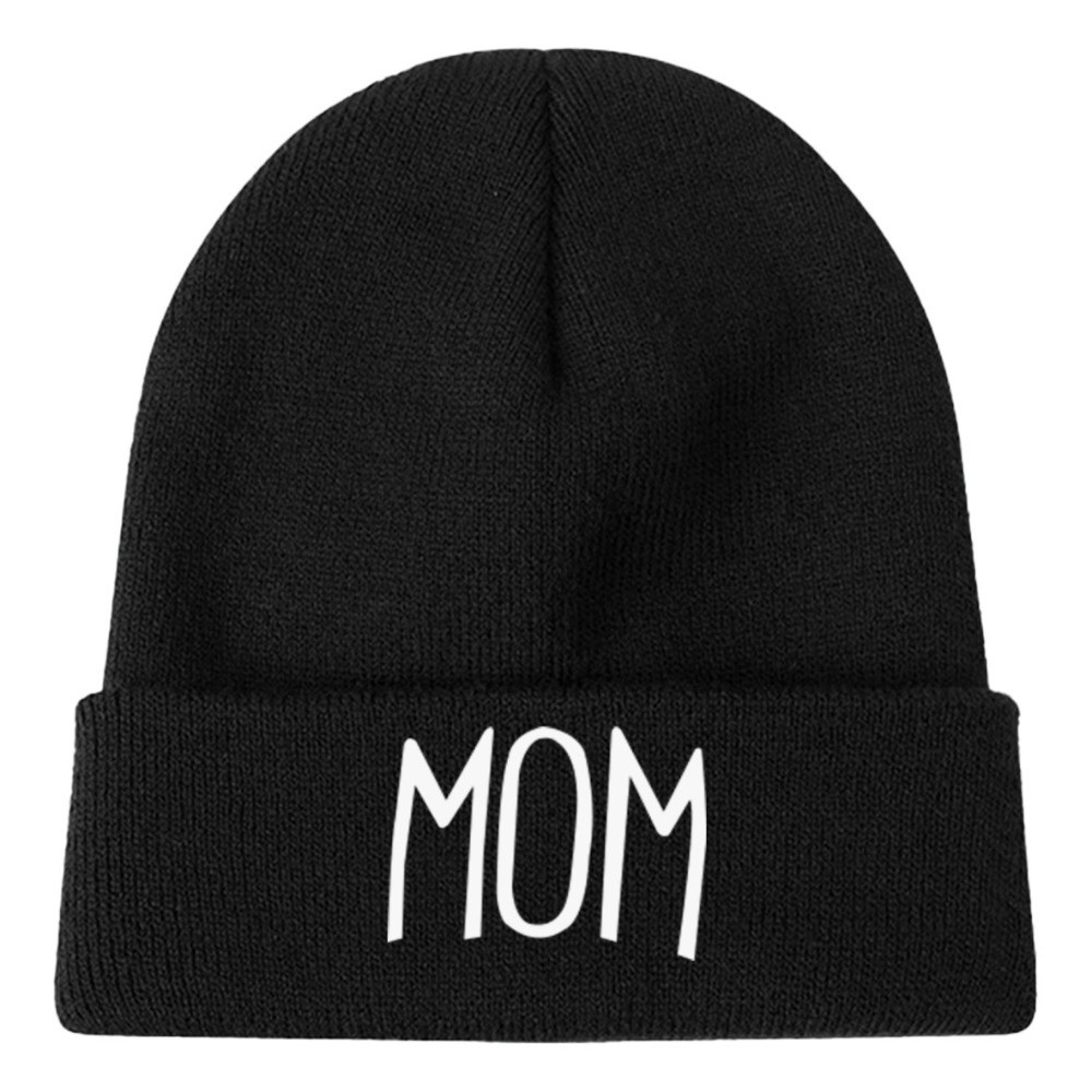 Beanie Cuffed Knit - หมวกบีนนี่ถักไหมพรมแบบยืดได้สำหรับครอบครัว พ่อแม่ลูก ขอบหมวกพับได้ ปักลายตัวอักษรแบบนุ่มนวล