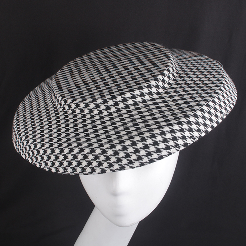 Sun Hat Wide Brim - หมวกแต่งงาน DIY Craft อุปกรณ์เสริมสีดํา Houndstooth Fascinator