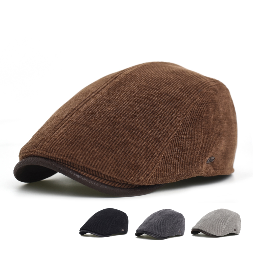 Dad Hat Cotton - หมวกทรงนิวส์บอยสำหรับผู้ชาย ฤดูหนาว หนานุ่ม อุ่นสบาย สไตล์วินเทจ ลายก้างปลา