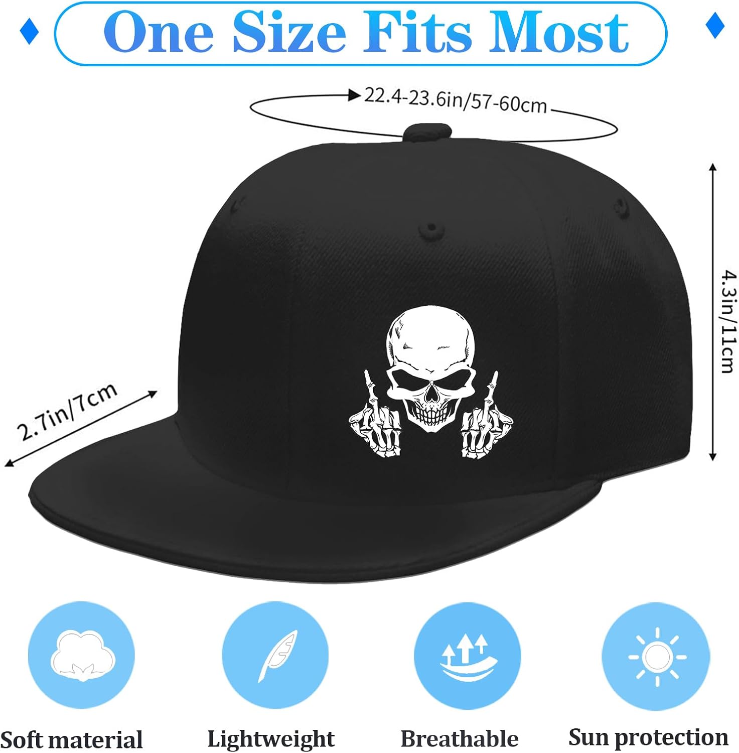 หมวกแก๊ปทรงสแนปแบ็คลายหัวกะโหล - Snapback Hat Flat บทวิจารณ์และราคา
